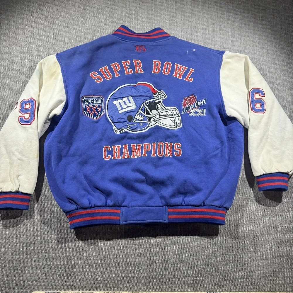 Vintage New York Giants Jacket Mens 2XL Blue NFL Super Bowl Champions 90s